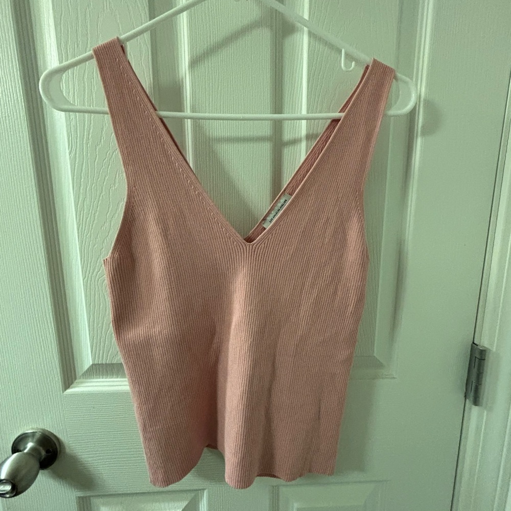 & Other Stories Pink Ribbed V-Neck Tank Top
